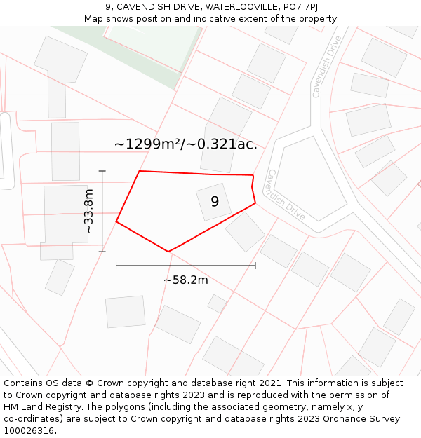 9, CAVENDISH DRIVE, WATERLOOVILLE, PO7 7PJ: Plot and title map