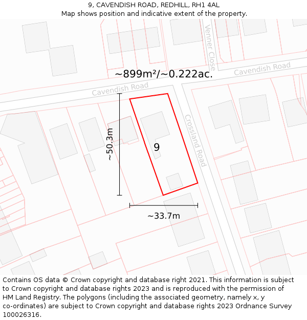 9, CAVENDISH ROAD, REDHILL, RH1 4AL: Plot and title map