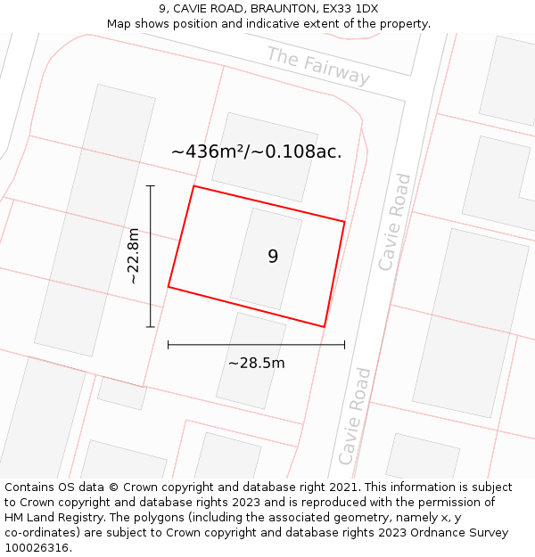 9, CAVIE ROAD, BRAUNTON, EX33 1DX: Plot and title map