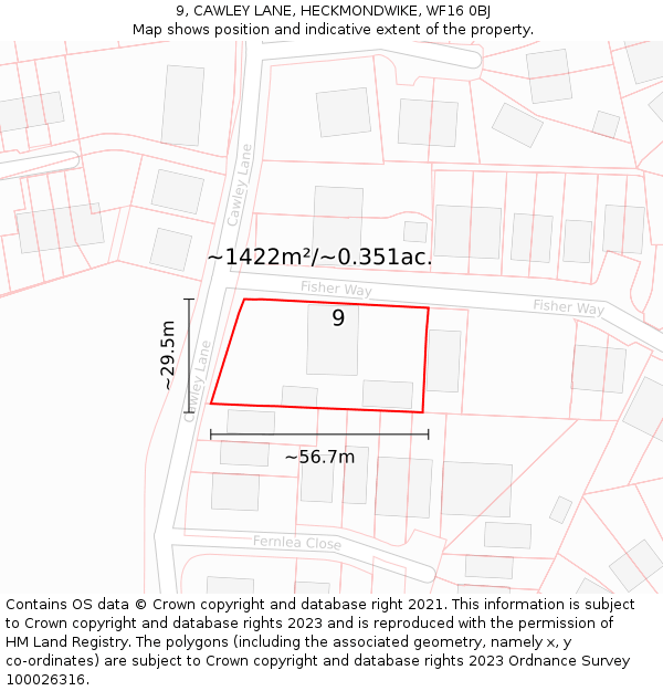 9, CAWLEY LANE, HECKMONDWIKE, WF16 0BJ: Plot and title map