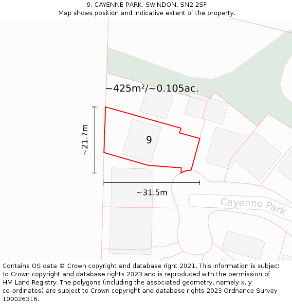 9, CAYENNE PARK, SWINDON, SN2 2SF: Plot and title map