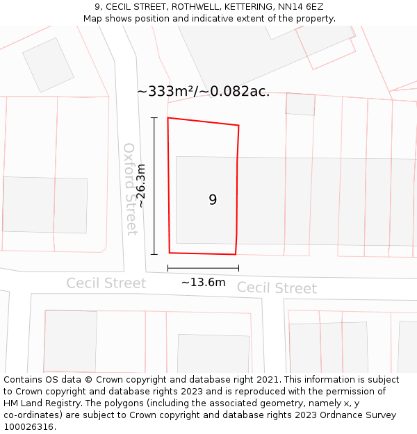 9, CECIL STREET, ROTHWELL, KETTERING, NN14 6EZ: Plot and title map