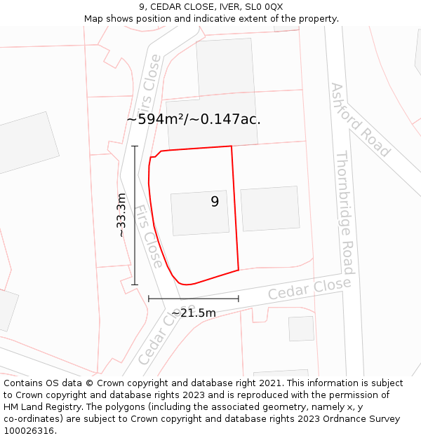 9, CEDAR CLOSE, IVER, SL0 0QX: Plot and title map