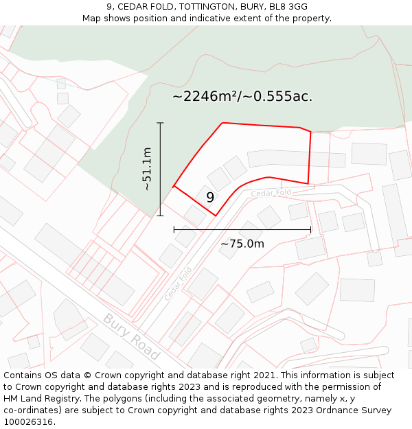 9, CEDAR FOLD, TOTTINGTON, BURY, BL8 3GG: Plot and title map