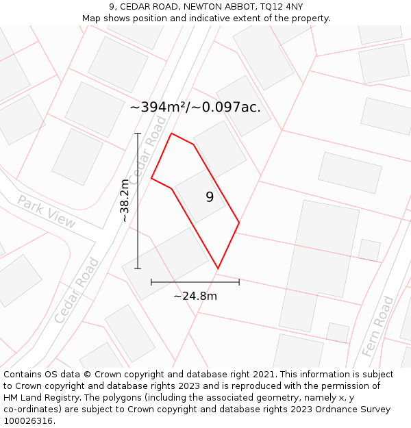 9, CEDAR ROAD, NEWTON ABBOT, TQ12 4NY: Plot and title map