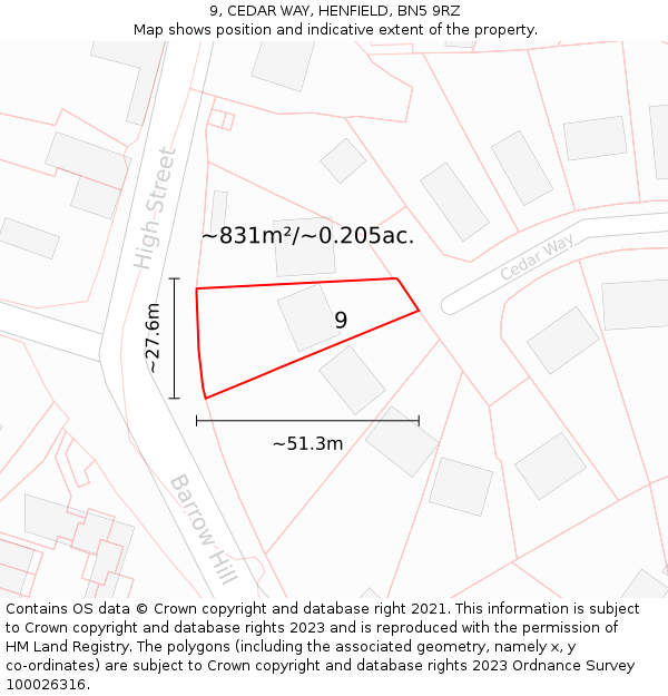 9, CEDAR WAY, HENFIELD, BN5 9RZ: Plot and title map