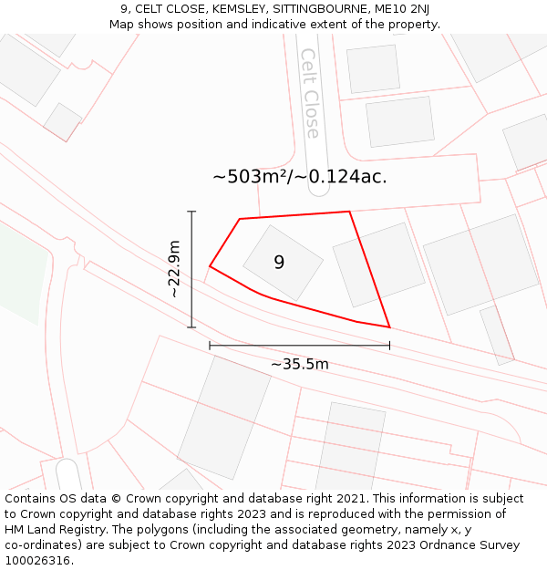 9, CELT CLOSE, KEMSLEY, SITTINGBOURNE, ME10 2NJ: Plot and title map