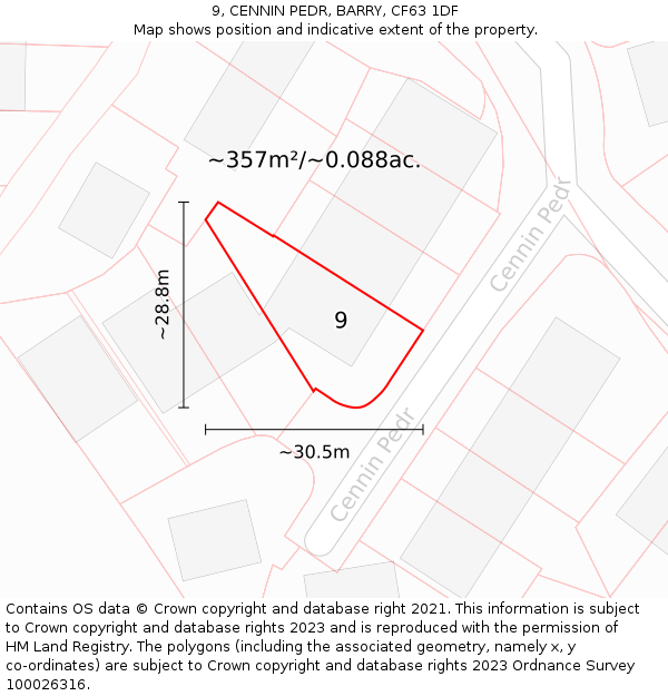 9, CENNIN PEDR, BARRY, CF63 1DF: Plot and title map