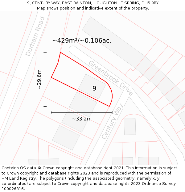 9, CENTURY WAY, EAST RAINTON, HOUGHTON LE SPRING, DH5 9RY: Plot and title map