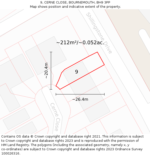 9, CERNE CLOSE, BOURNEMOUTH, BH9 3PP: Plot and title map