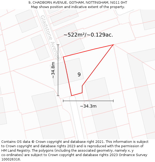 9, CHADBORN AVENUE, GOTHAM, NOTTINGHAM, NG11 0HT: Plot and title map