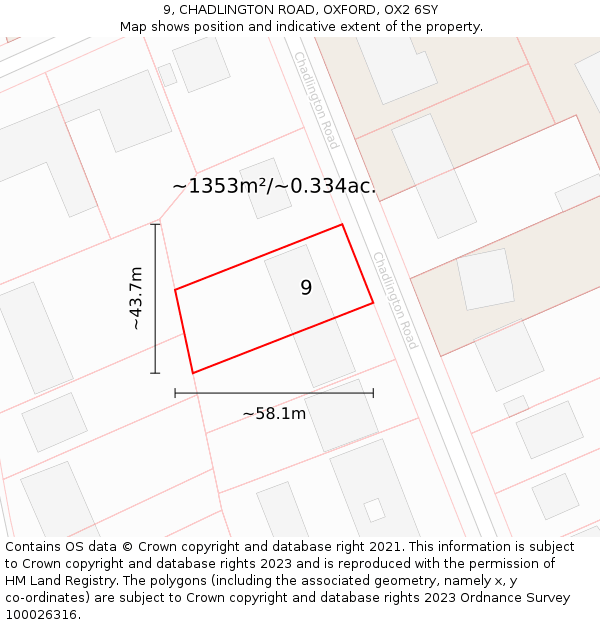 9, CHADLINGTON ROAD, OXFORD, OX2 6SY: Plot and title map