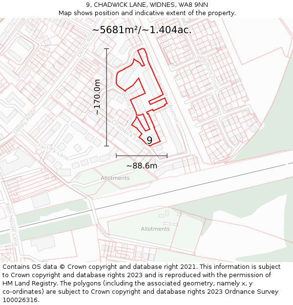 9, CHADWICK LANE, WIDNES, WA8 9NN: Plot and title map