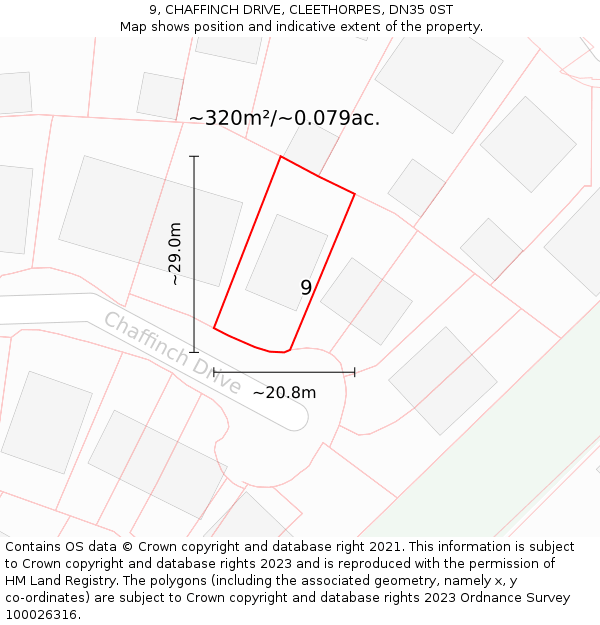 9, CHAFFINCH DRIVE, CLEETHORPES, DN35 0ST: Plot and title map