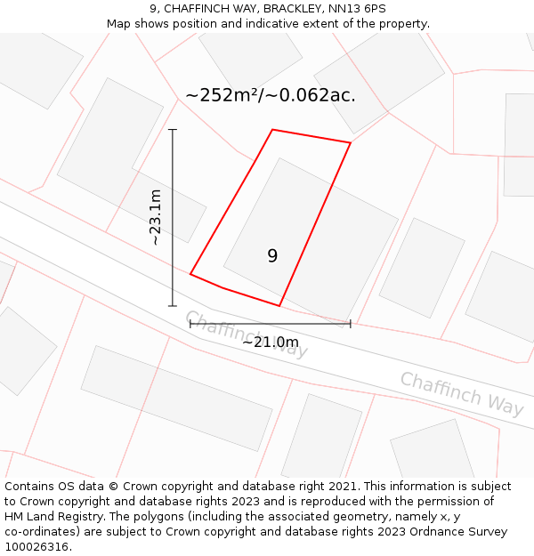 9, CHAFFINCH WAY, BRACKLEY, NN13 6PS: Plot and title map