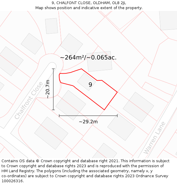 9, CHALFONT CLOSE, OLDHAM, OL8 2JL: Plot and title map