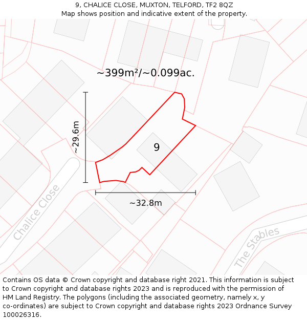 9, CHALICE CLOSE, MUXTON, TELFORD, TF2 8QZ: Plot and title map