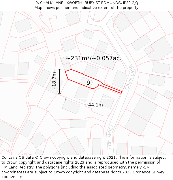 9, CHALK LANE, IXWORTH, BURY ST EDMUNDS, IP31 2JQ: Plot and title map