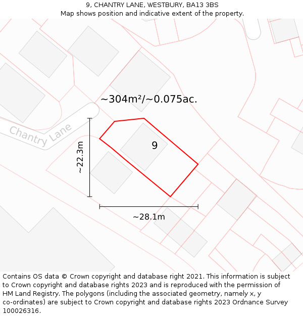 9, CHANTRY LANE, WESTBURY, BA13 3BS: Plot and title map