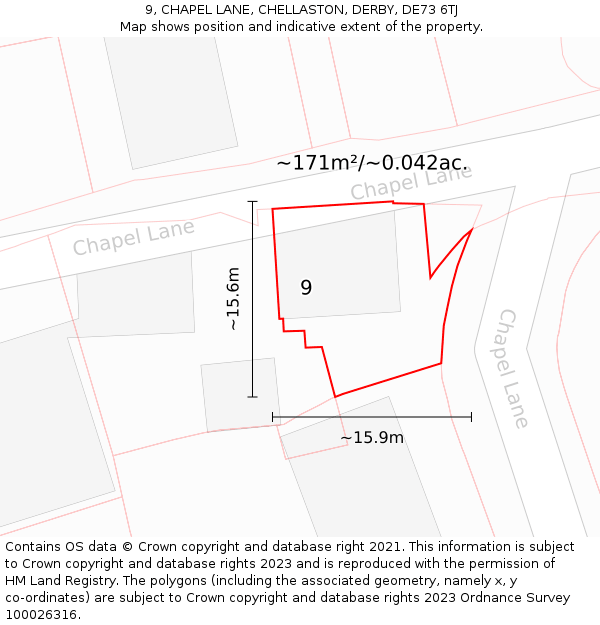 9, CHAPEL LANE, CHELLASTON, DERBY, DE73 6TJ: Plot and title map