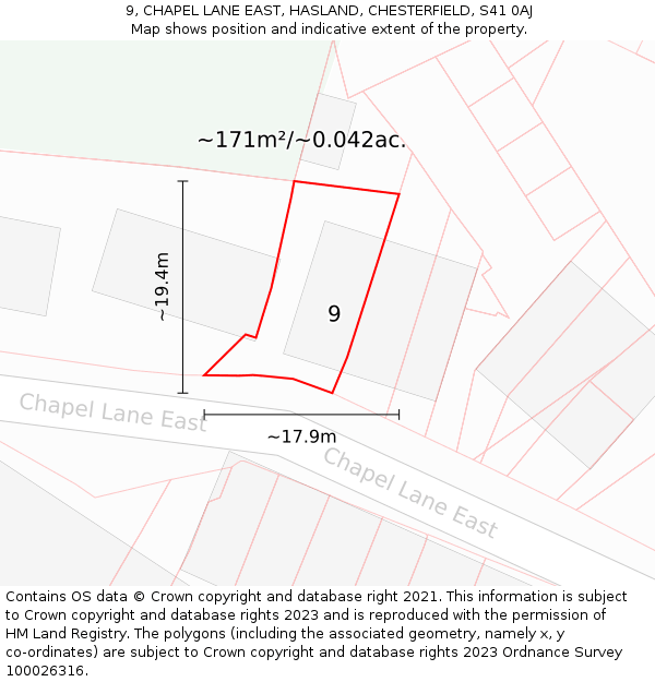 9, CHAPEL LANE EAST, HASLAND, CHESTERFIELD, S41 0AJ: Plot and title map