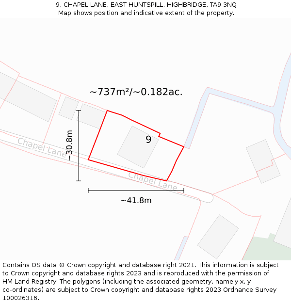 9, CHAPEL LANE, EAST HUNTSPILL, HIGHBRIDGE, TA9 3NQ: Plot and title map