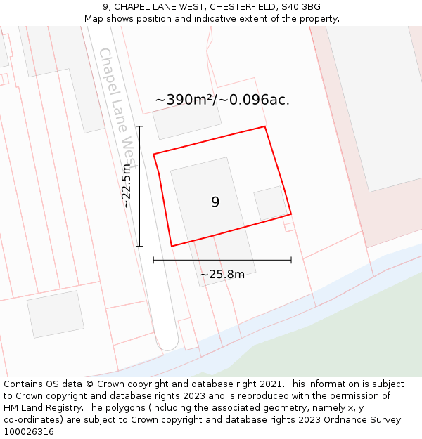 9, CHAPEL LANE WEST, CHESTERFIELD, S40 3BG: Plot and title map