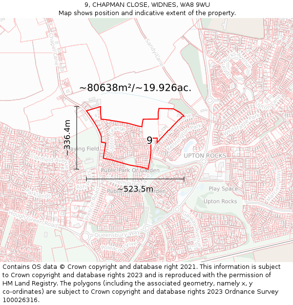 9, CHAPMAN CLOSE, WIDNES, WA8 9WU: Plot and title map