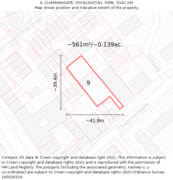 9, CHAPMANGATE, POCKLINGTON, YORK, YO42 2AY: Plot and title map