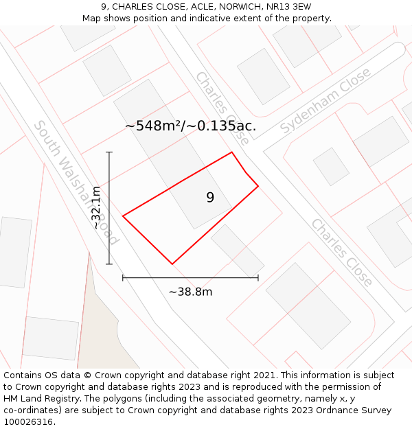 9, CHARLES CLOSE, ACLE, NORWICH, NR13 3EW: Plot and title map