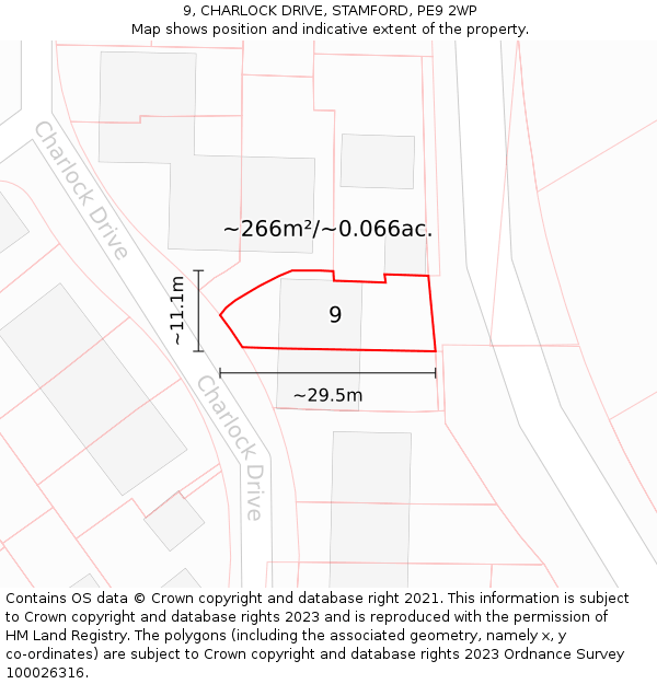 9, CHARLOCK DRIVE, STAMFORD, PE9 2WP: Plot and title map