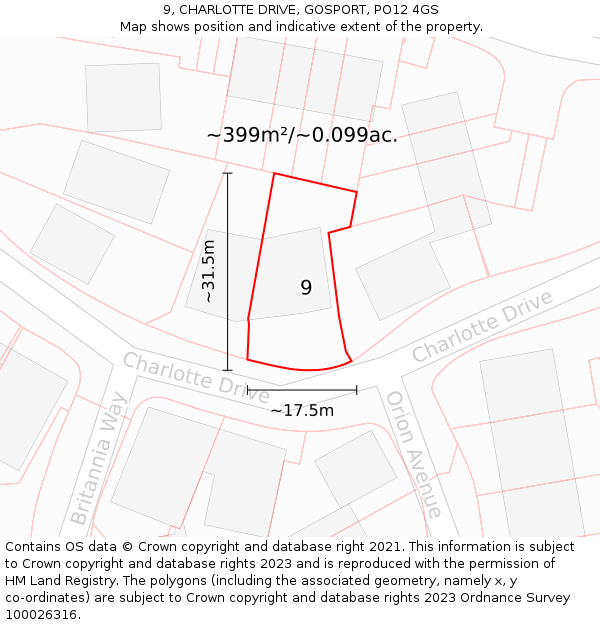 9, CHARLOTTE DRIVE, GOSPORT, PO12 4GS: Plot and title map