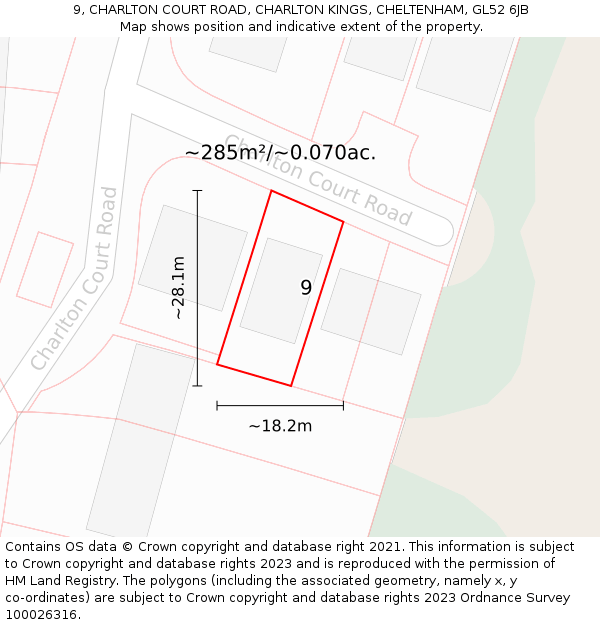 9, CHARLTON COURT ROAD, CHARLTON KINGS, CHELTENHAM, GL52 6JB: Plot and title map