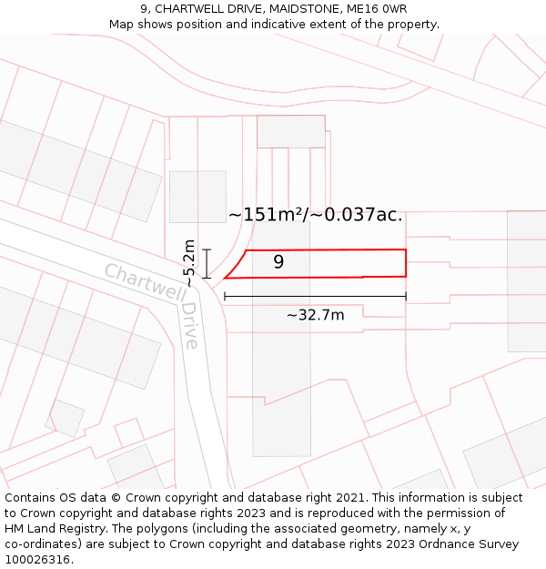 9, CHARTWELL DRIVE, MAIDSTONE, ME16 0WR: Plot and title map