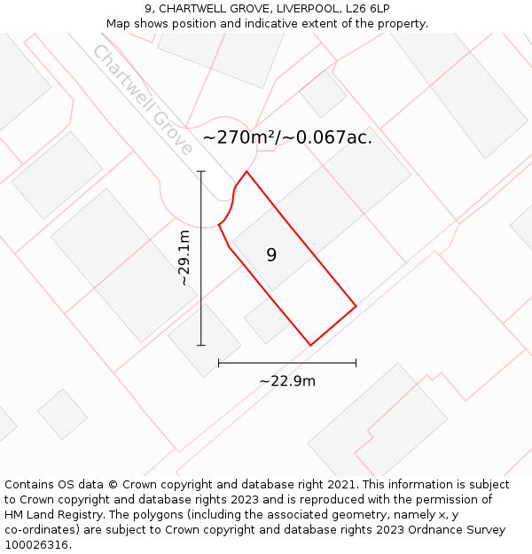 9, CHARTWELL GROVE, LIVERPOOL, L26 6LP: Plot and title map