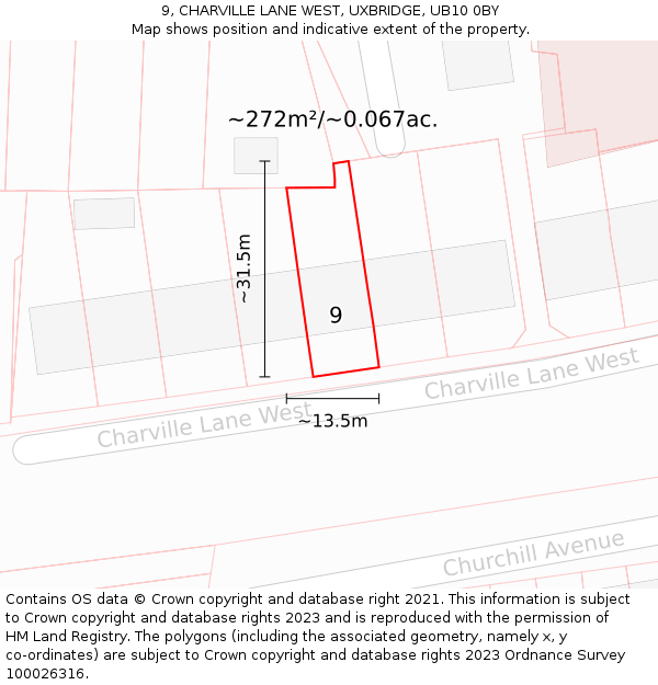 9, CHARVILLE LANE WEST, UXBRIDGE, UB10 0BY: Plot and title map