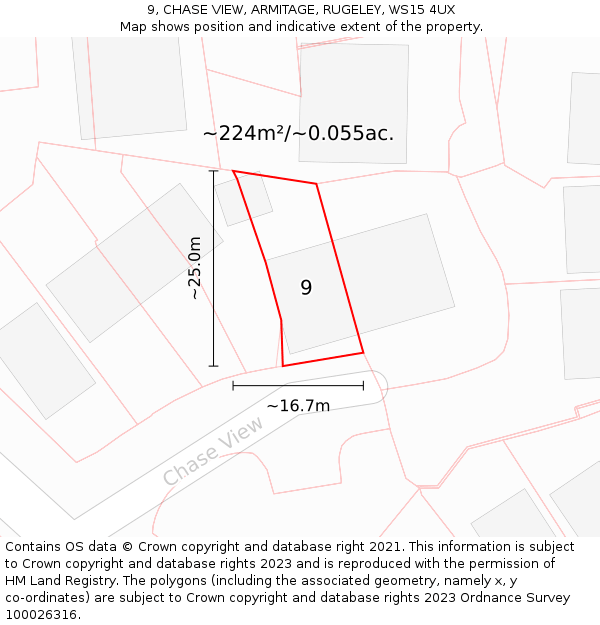 9, CHASE VIEW, ARMITAGE, RUGELEY, WS15 4UX: Plot and title map