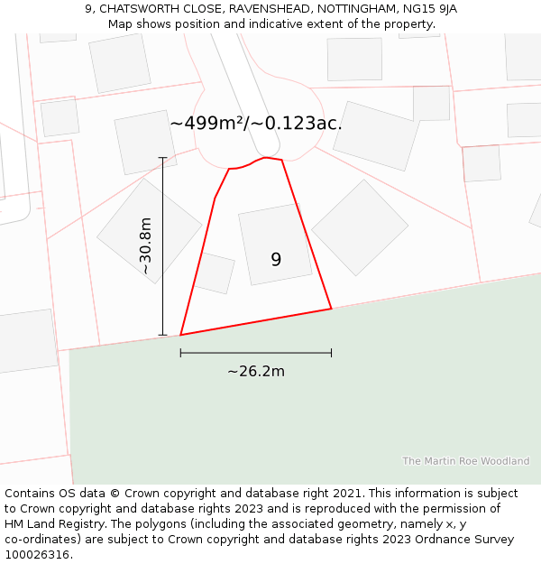 9, CHATSWORTH CLOSE, RAVENSHEAD, NOTTINGHAM, NG15 9JA: Plot and title map