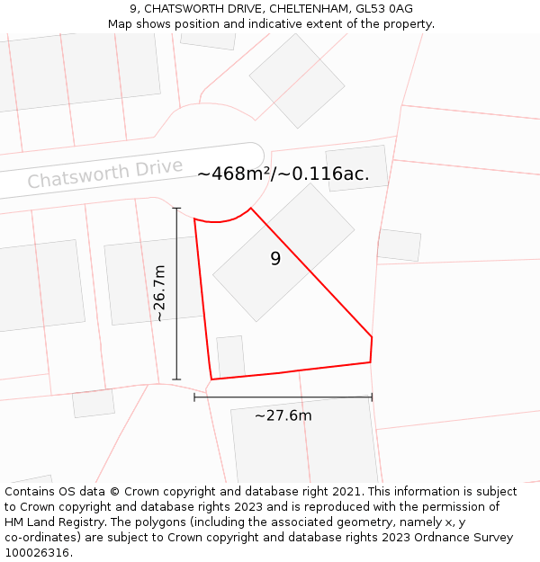 9, CHATSWORTH DRIVE, CHELTENHAM, GL53 0AG: Plot and title map