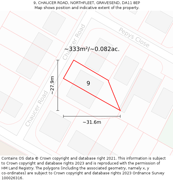 9, CHAUCER ROAD, NORTHFLEET, GRAVESEND, DA11 8EP: Plot and title map