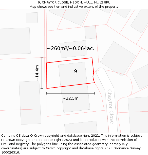 9, CHAYTOR CLOSE, HEDON, HULL, HU12 8PU: Plot and title map