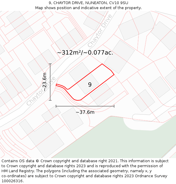 9, CHAYTOR DRIVE, NUNEATON, CV10 9SU: Plot and title map