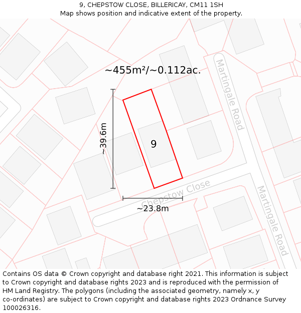 9, CHEPSTOW CLOSE, BILLERICAY, CM11 1SH: Plot and title map