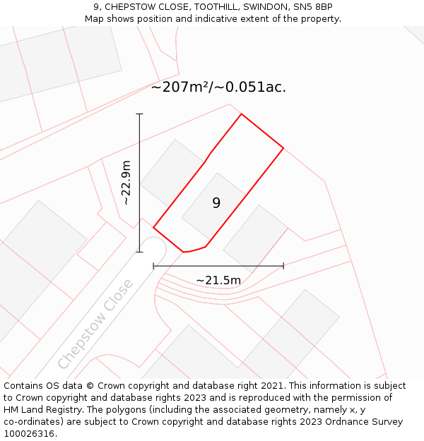 9, CHEPSTOW CLOSE, TOOTHILL, SWINDON, SN5 8BP: Plot and title map