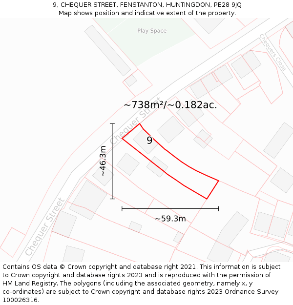 9, CHEQUER STREET, FENSTANTON, HUNTINGDON, PE28 9JQ: Plot and title map