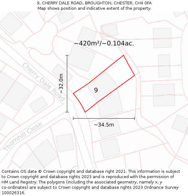 9, CHERRY DALE ROAD, BROUGHTON, CHESTER, CH4 0FA: Plot and title map