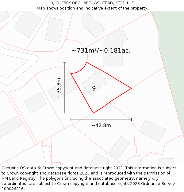 9, CHERRY ORCHARD, ASHTEAD, KT21 1HS: Plot and title map