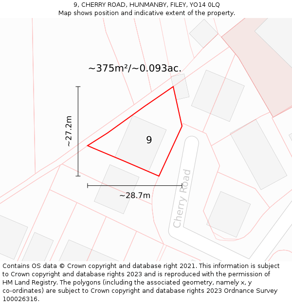 9, CHERRY ROAD, HUNMANBY, FILEY, YO14 0LQ: Plot and title map