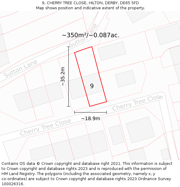 9, CHERRY TREE CLOSE, HILTON, DERBY, DE65 5FD: Plot and title map