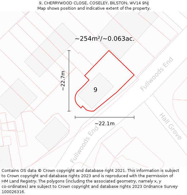 9, CHERRYWOOD CLOSE, COSELEY, BILSTON, WV14 9NJ: Plot and title map